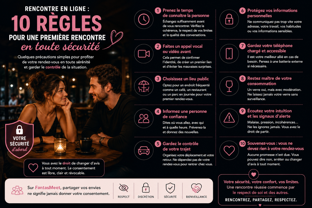 Rencontre en ligne : 10 règles pour un premier rendez-vous en sécurité